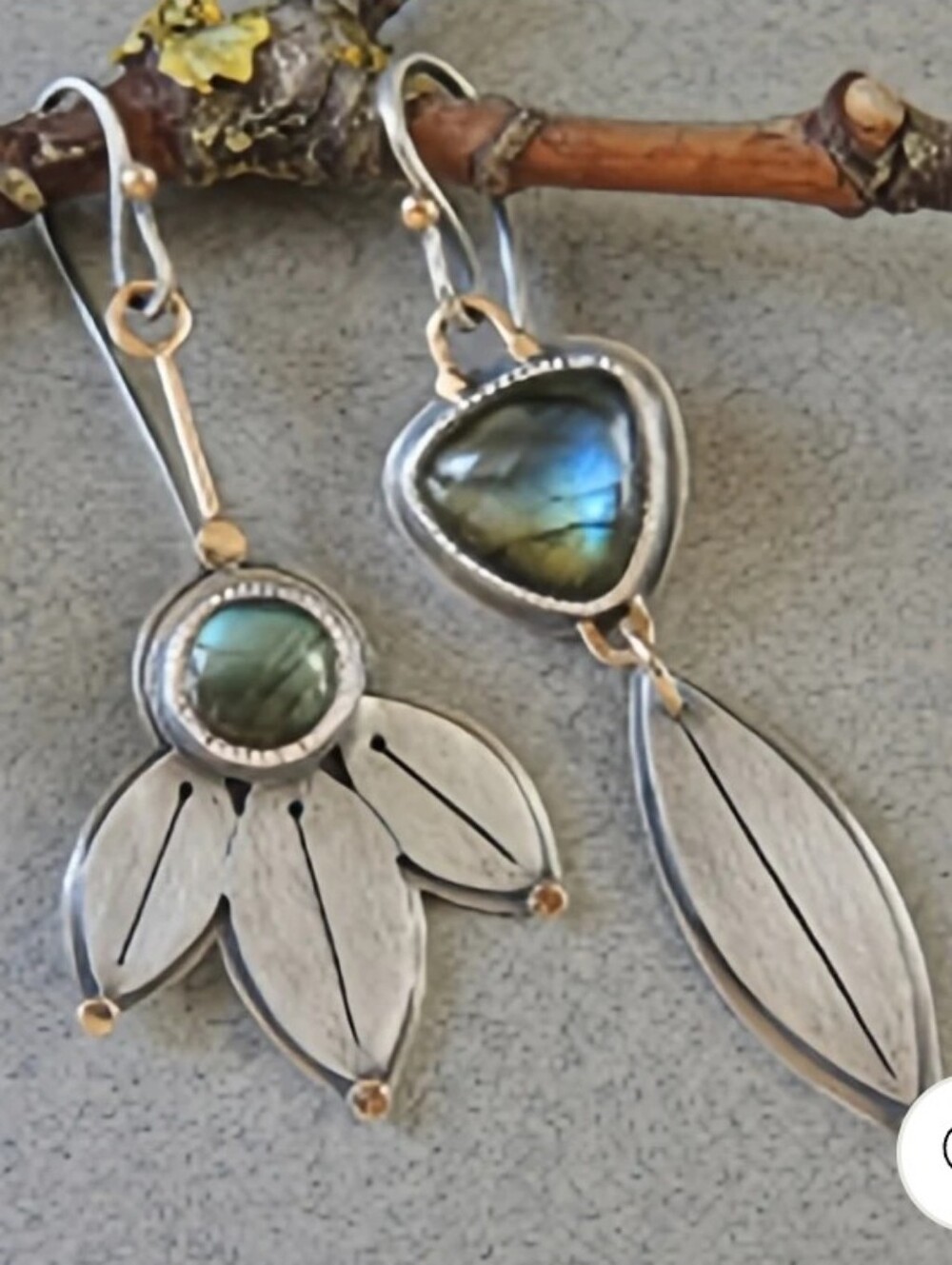Leaf-Shaped Gemstone Asymmetrical Earrings